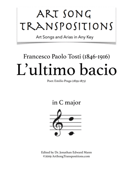 TOSTI: L'ultimo bacio (transposed to C major) (arr. ArtSongTranspositions.com)