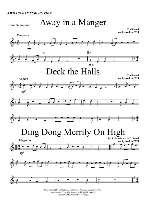 Christmas Carol Selections - Tenor Saxophone (arr. Willscore Publishing)