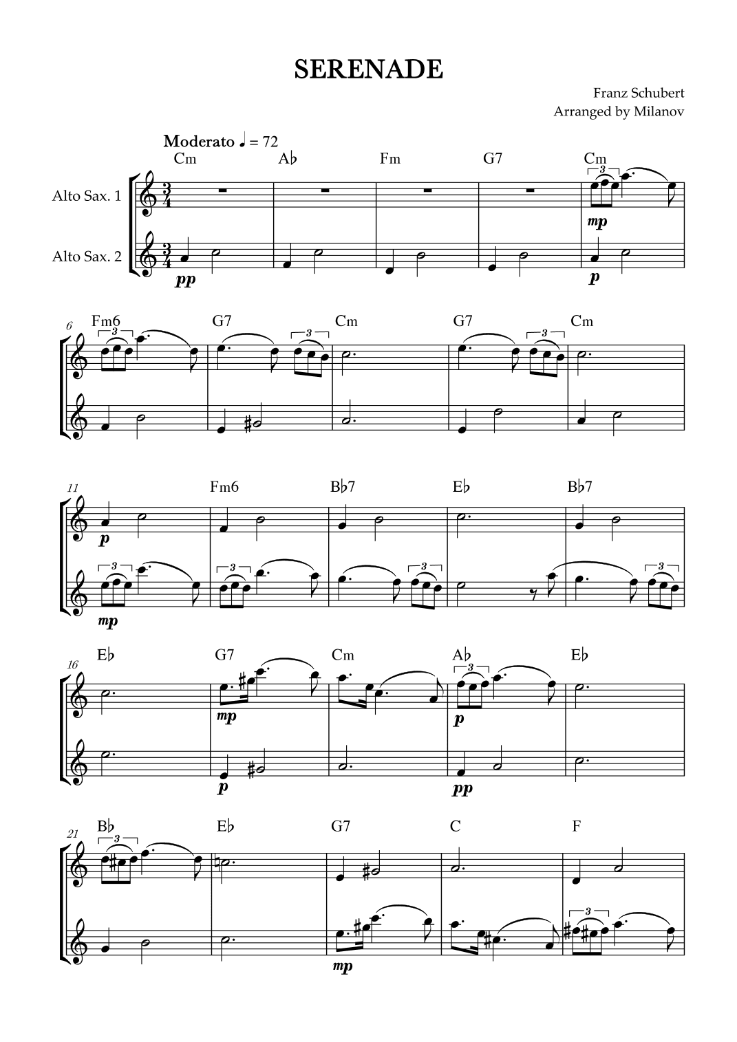 Serenade | Schubert | Alto sax duet | Chords (arr. Milanov)