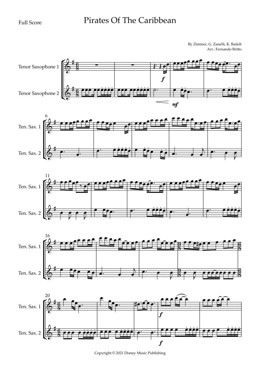 Pirates Of The Caribbean (arr. Fernando Britto)