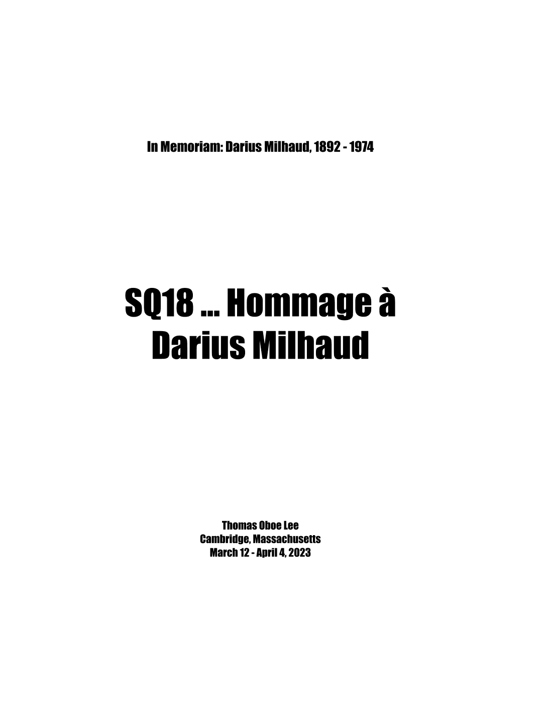 SQ18 ... Hommage à Darius Milhaud (2023) - Score Only