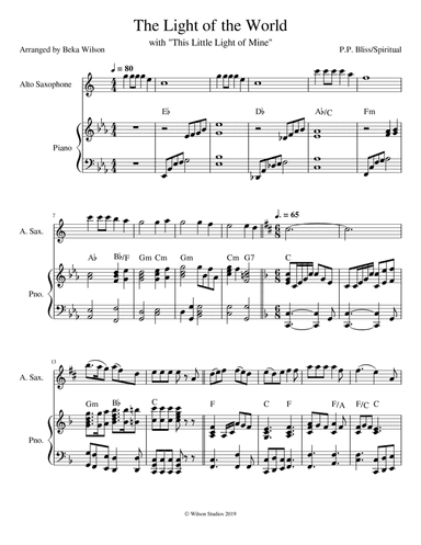 The Light of the World is Jesus/This Little Light of Mine--alto sax solo (arr. Beka Wilson)
