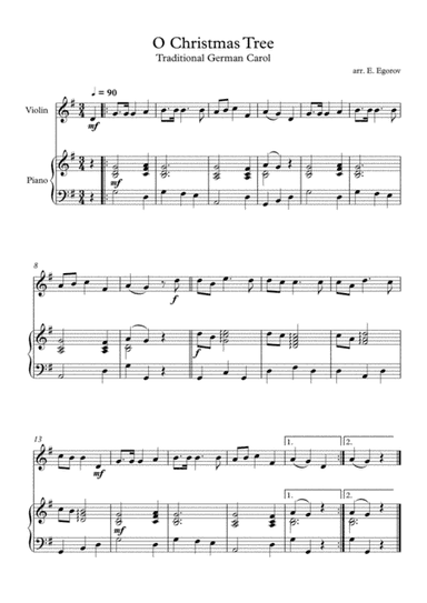 O Christmas Tree, Traditional German Carol, For Violin & Piano (arr. Eugene Egorov)
