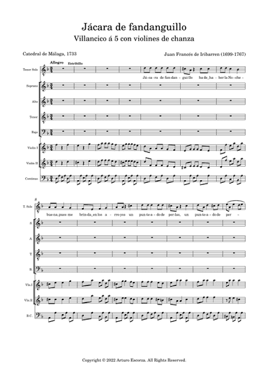 Jacara de fandanguillo - Villancico a 5 con violines de chanza - Score Only (arr. Arturo Escorza)