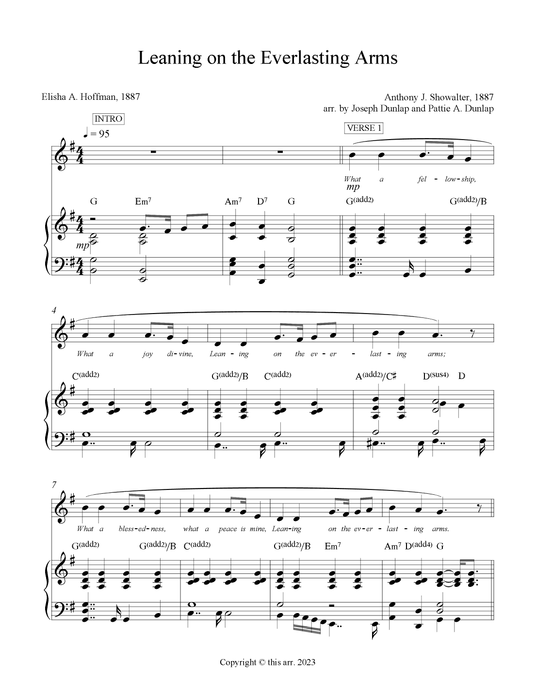 Leaning on the Everlasting Arms, G (arr. Joseph Dunlap and Pattie A. Dunlap)