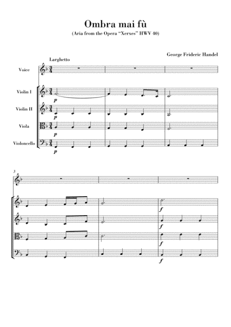 Ombra mai fu (for Voice and String Quartet) Original Version (arr. Ahiva Editions)