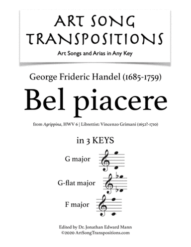 HANDEL: Bel piacere (transposed to 3 keys: G, G-flat, F major) (arr. ArtSongTranspositions.com)