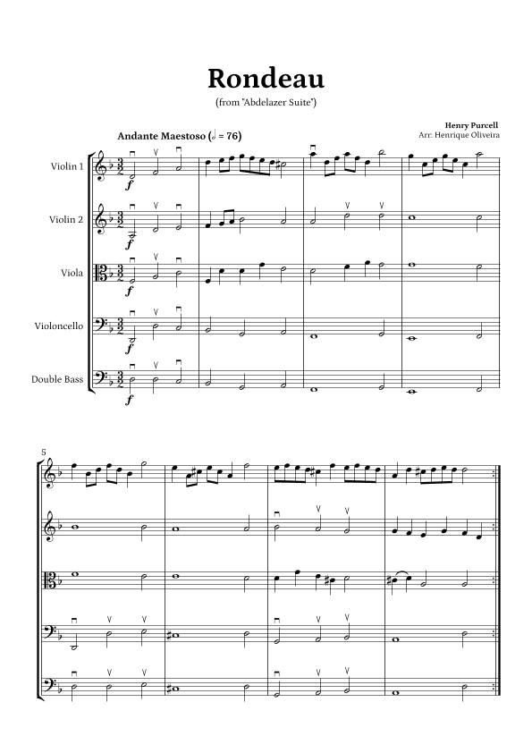 Rondeau from "Abdelazer Suite" by Henry Purcell - For String Quintet (arr. Henrique Oliveira)