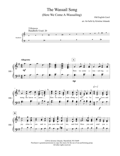 The Wassail Song (Here We Come A-Wassaling) (2 octaves. Reproducible) (arr. Kristine Johanek)