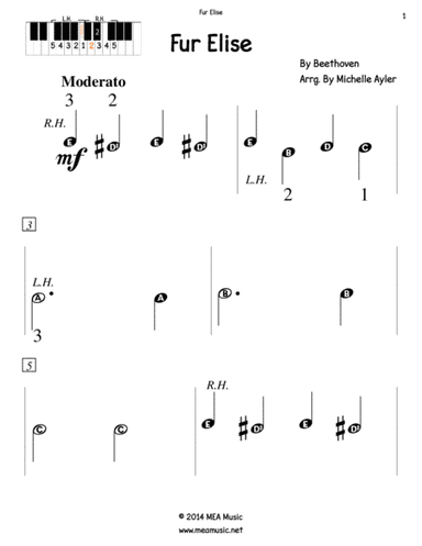 Fur Elise - Primer Level (Pre-Reading) (arr. Michelle Ayler)