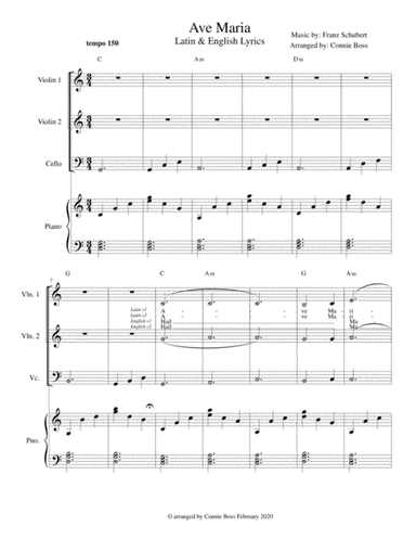 Ave Maria - Latin and English lyrics included for strings and piano (arr. Connie Boss)
