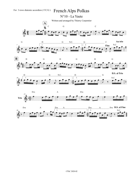 A french fresh polka, for 3 rows diatonic accordion (F-C-G). The 10th among 12 polkas
