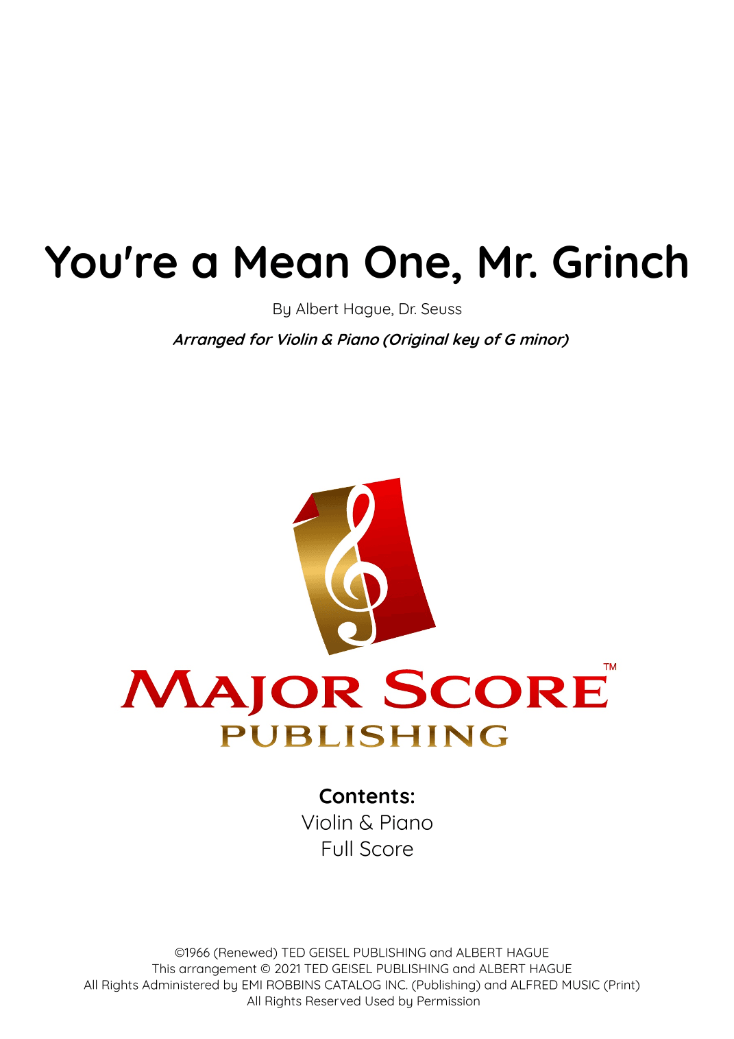 You're A Mean One, Mr. Grinch (arr. MAJOR SCORE PUBLISHING TM.)