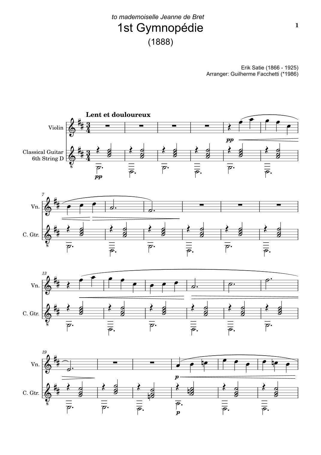 Erik Satie - Three Gymnopédies. Arrangement for Violin and Classical Guitar. (arr. Guilherme Facchetti)