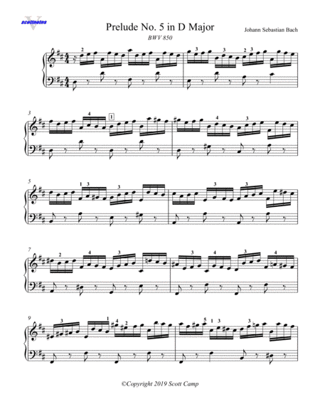 Prelude No. 5 in D Major BWV 850 (arr. Scott Camp)
