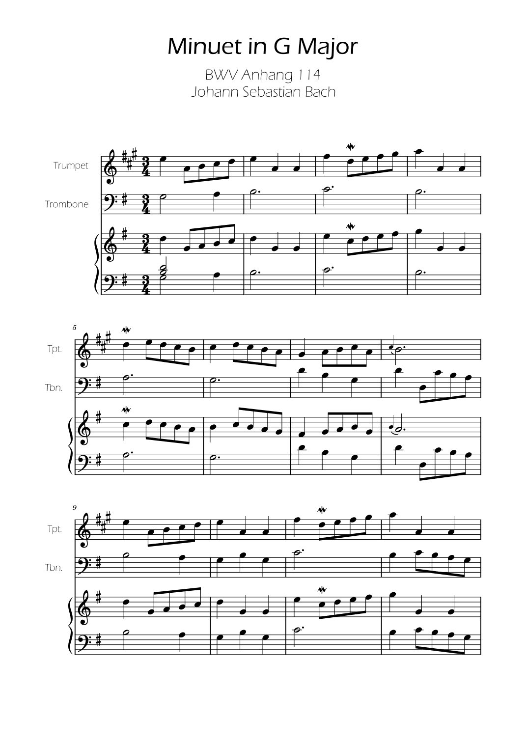 Minuet in G major BWV Anh. 114 - Bach - Trumpet and Trombone w/ Piano (arr. Ygor Nunes)
