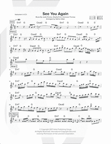 See You Again from FURIOUS 7 (arr. Nathan Allen)