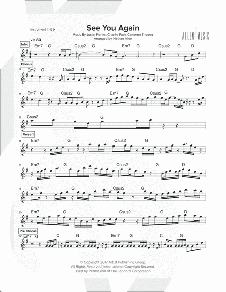 See You Again from FURIOUS 7 (arr. Nathan Allen)