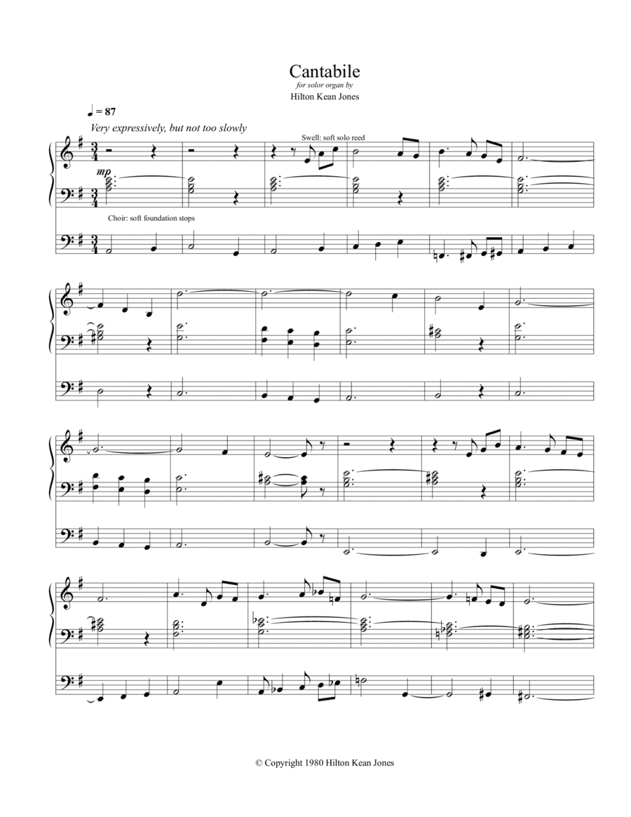 Cantabile for pipe organ