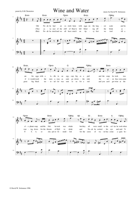Wine and Water (voice and piano with guitar chord names)