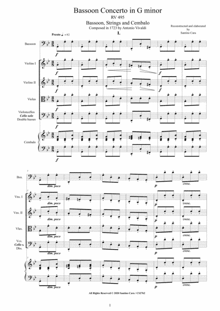 Vivaldi - Bassoon Concerto in G minor RV 495 for Bassoon, Strings and Cembalo (arr. Santino Cara)