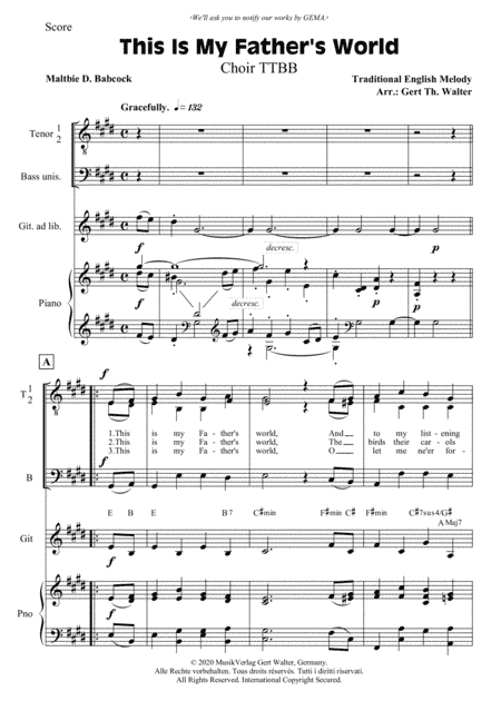 This Is My Father's World (arr. Gert Th. Walter)