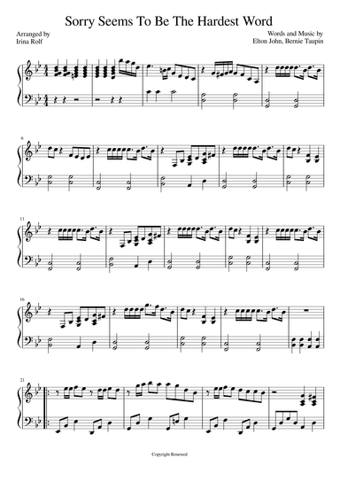 Sorry Seems To Be The Hardest Word (arr. Irina Rolf)