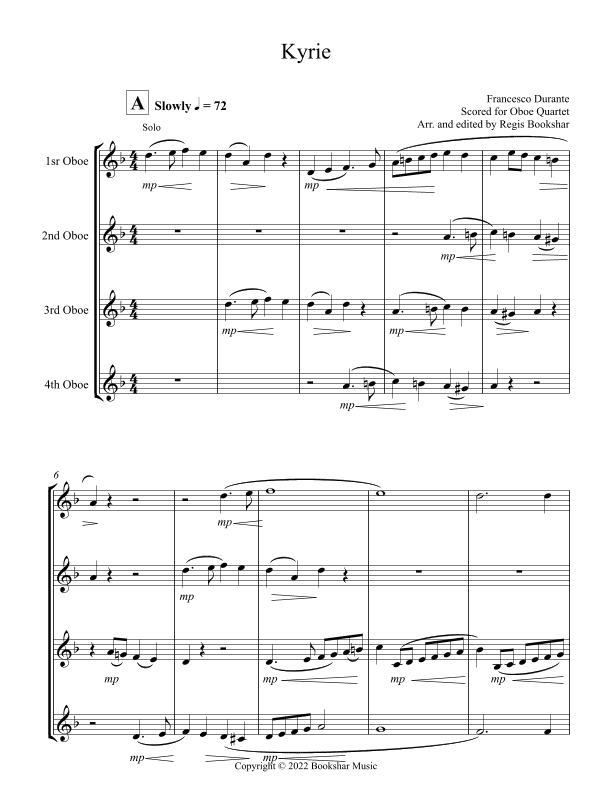 Kyrie (Durante) (Oboe Quartet) (arr. Regis Bookshar)