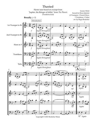 Thaxted (hymn tune based on excerpt from "Jupiter" from The Planets) (Bb) (Brass Quintet - 2 Trp, 1 (arr. Regis Bookshar)
