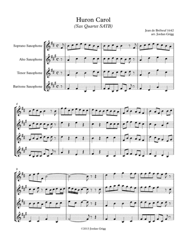 Huron Carol (Sax Quartet SATB) (arr. Jordan Grigg)