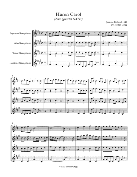 Huron Carol (Sax Quartet SATB) (arr. Jordan Grigg)