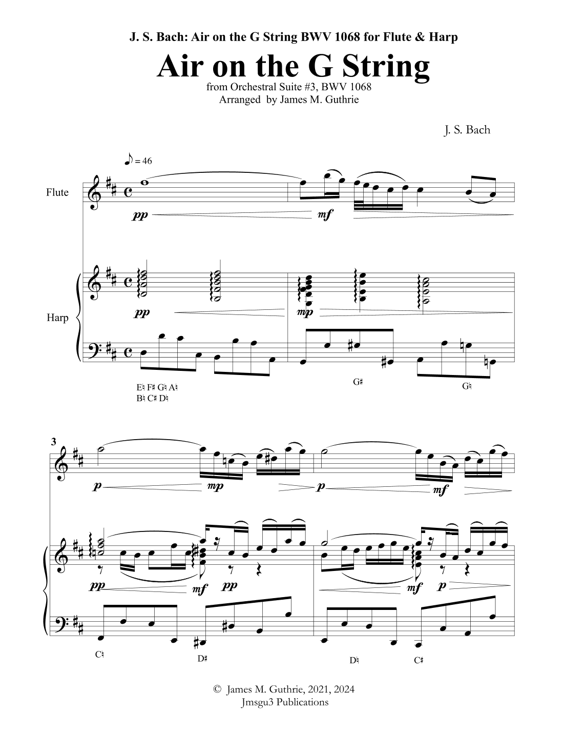 Bach: Air on a G String for Flute & Harp (arr. James M. Guthrie)