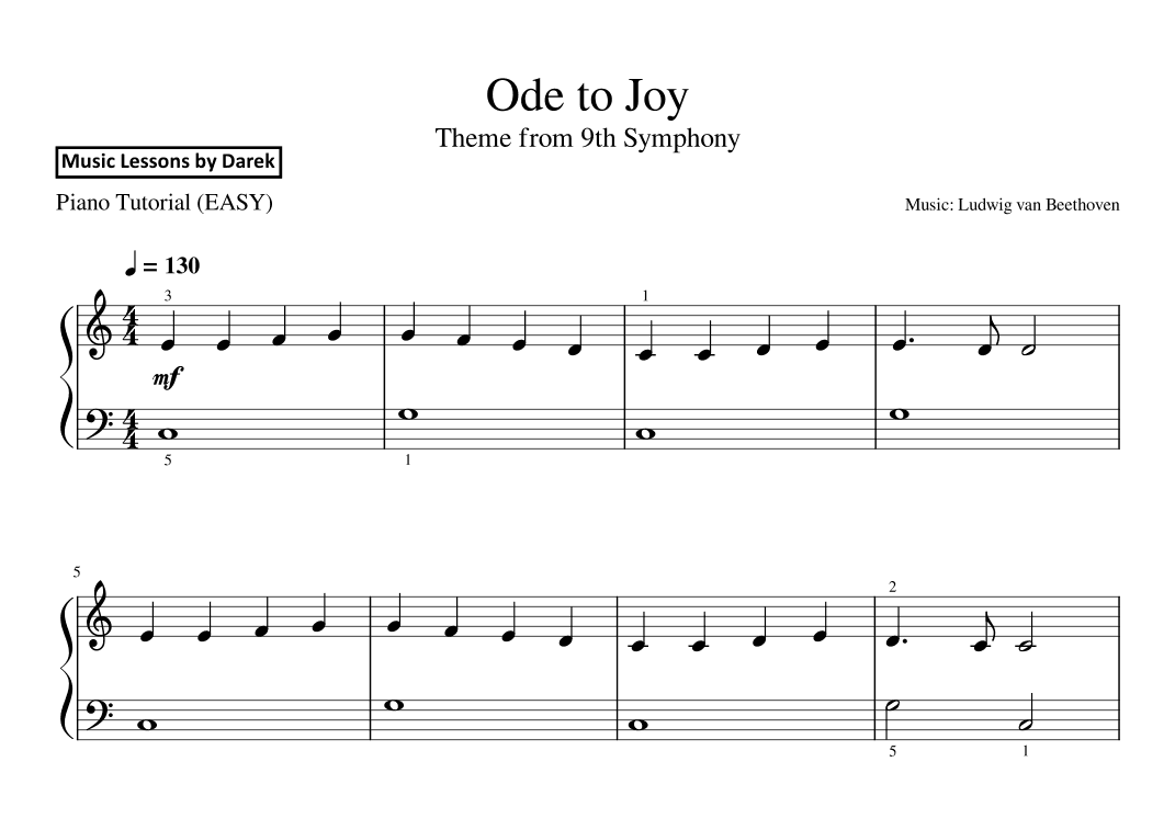 Ode to Joy (EASY PIANO) Theme from 9th Symphony [Ludwig van Beethoven] (arr. Darek)