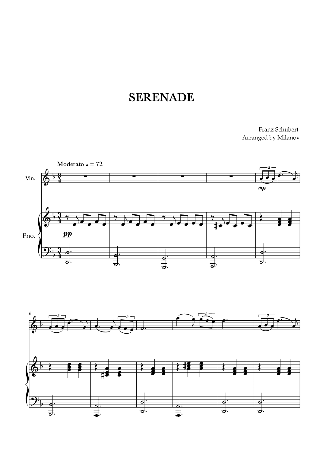 Serenade | Schubert | Violin | Piano (arr. Milanov)