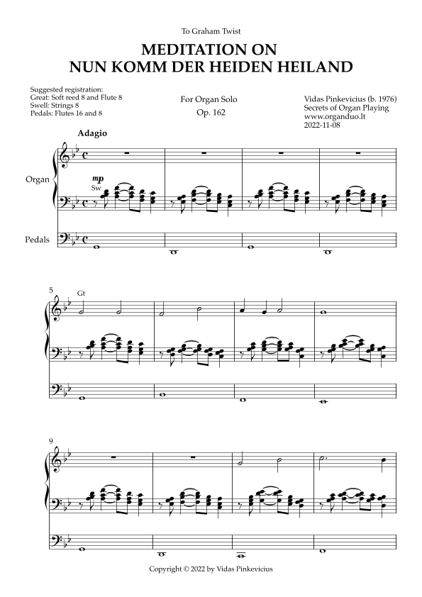 Meditation on Nun komm, der Heiden Heiland, Op. 162 (Organ Solo) by Vidas Pinkevicius