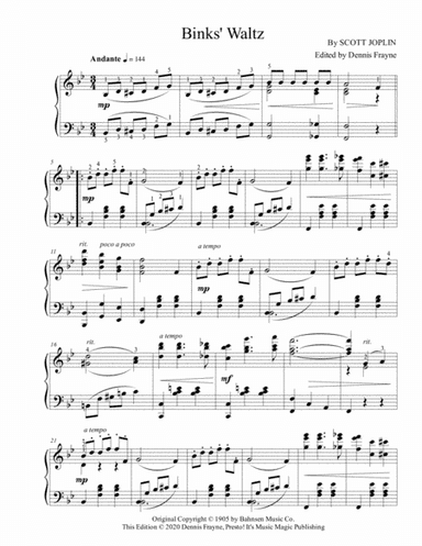 Binks' Waltz (arr. Presto! It's Music Magic Publishing)