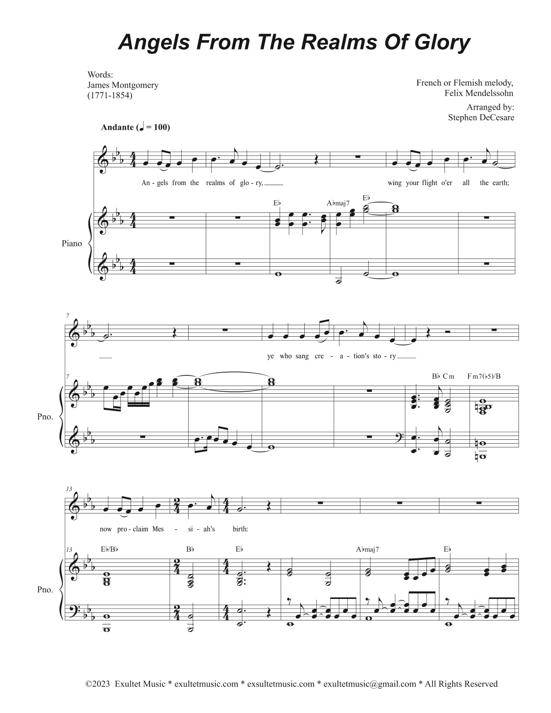 Angels From The Realms Of Glory (Unison choir) (arr. Stephen DeCesare)