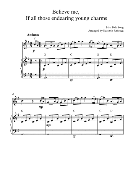 Believe me,  If all those endearing young charms (violin solo and piano accompaniment) (arr. Kaiserin Rebecca)