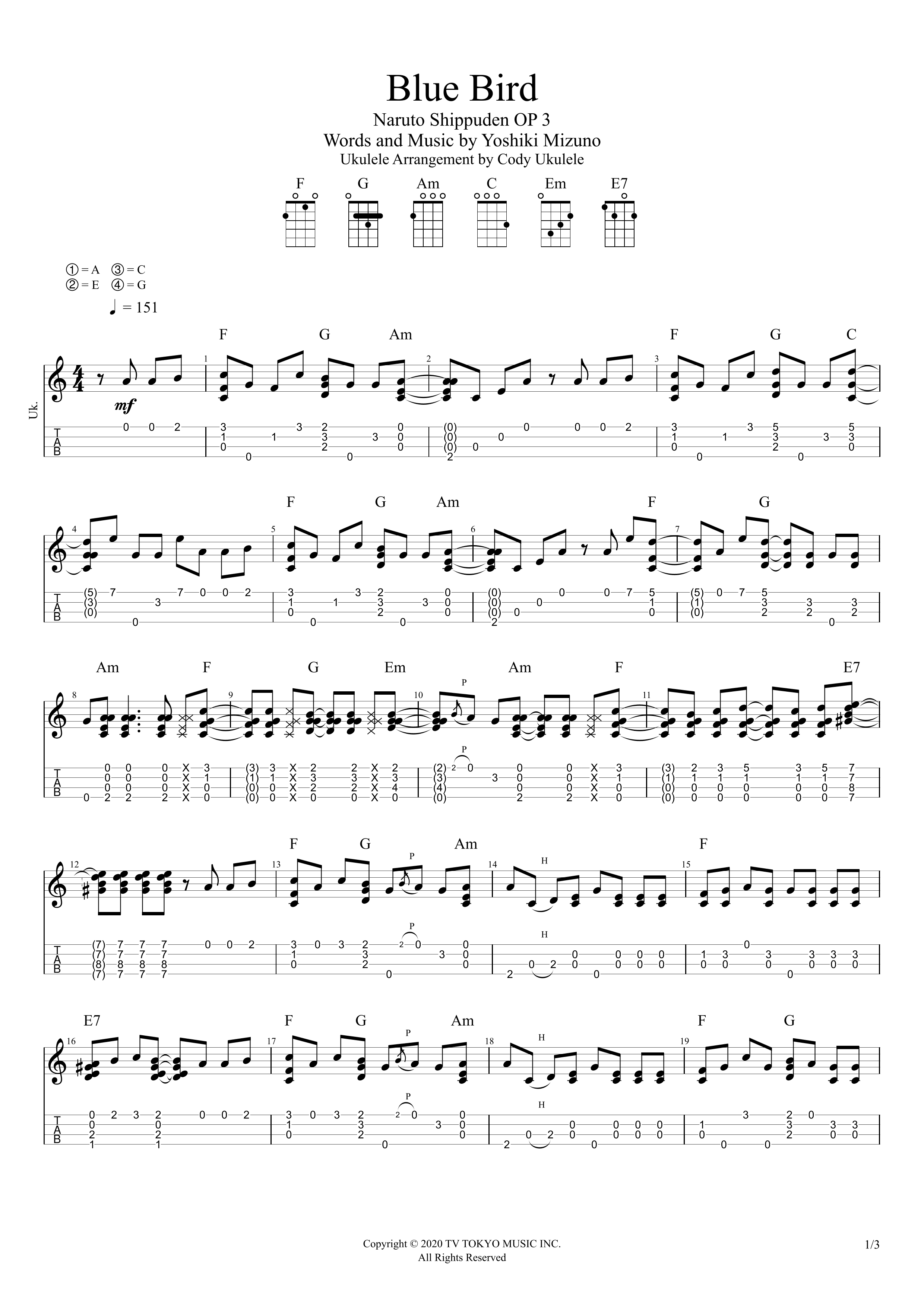 Ikimono Gakari's Blue Bird (arr. Cody Ukulele)