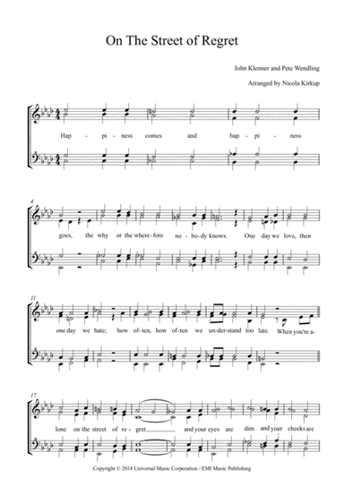 On The Street Of Regret (arr. Nicola Kirkup)