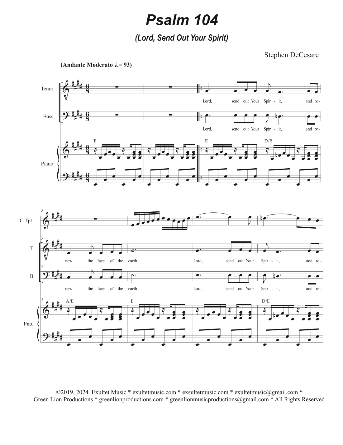 Psalm 104 (Duet for Tenor and Bass solo)