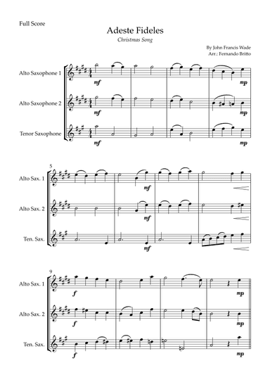 Adeste Fideles (Christmas Song) for Saxophone Trio (arr. Fernando Britto)