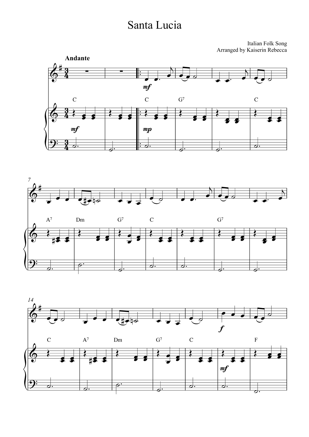 Santa Lucia (arr. Kaiserin Rebecca)