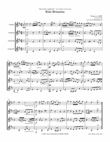Rule Britannia - Violin Quartet (arr. Anne L Christopherson GRSM ARCM)