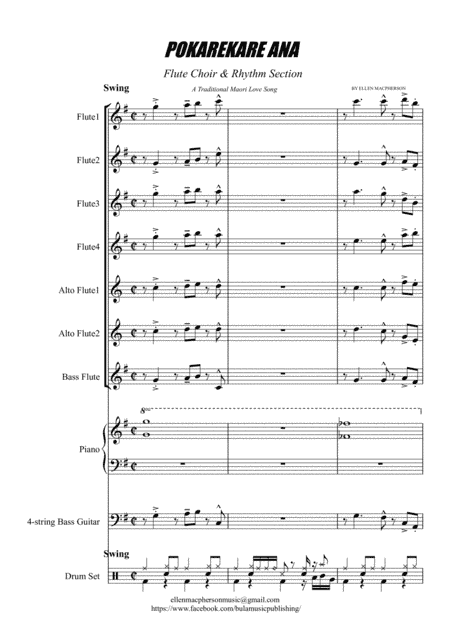 POKAREKARE ANA - Flute Choir & Rhythm Section (Full Score) (arr. Ellen Macpherson)