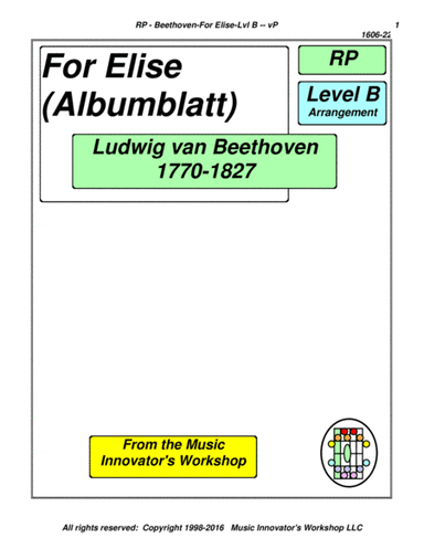 Beethoven - For Elise - Level B - (Key Map Tablature) (arr. John M. Honeycutt)