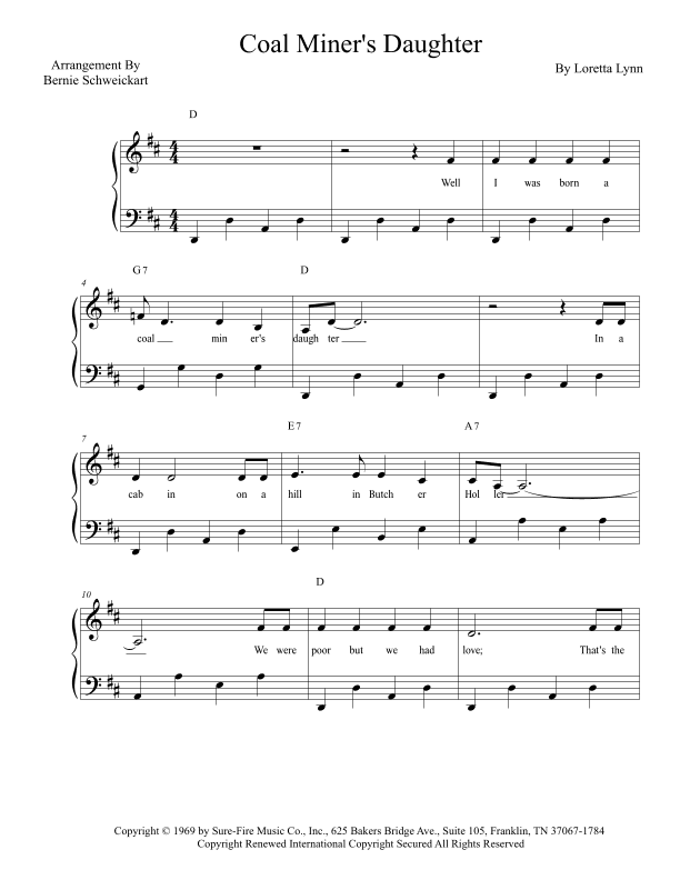 Coal Miner's Daughter (arr. Bernie Schweickart)