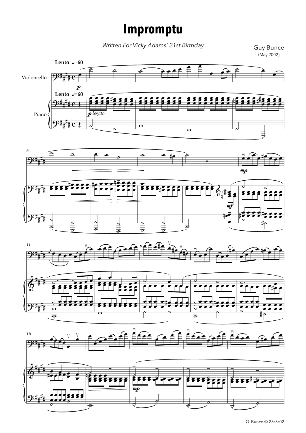 Impromptu for cello and piano