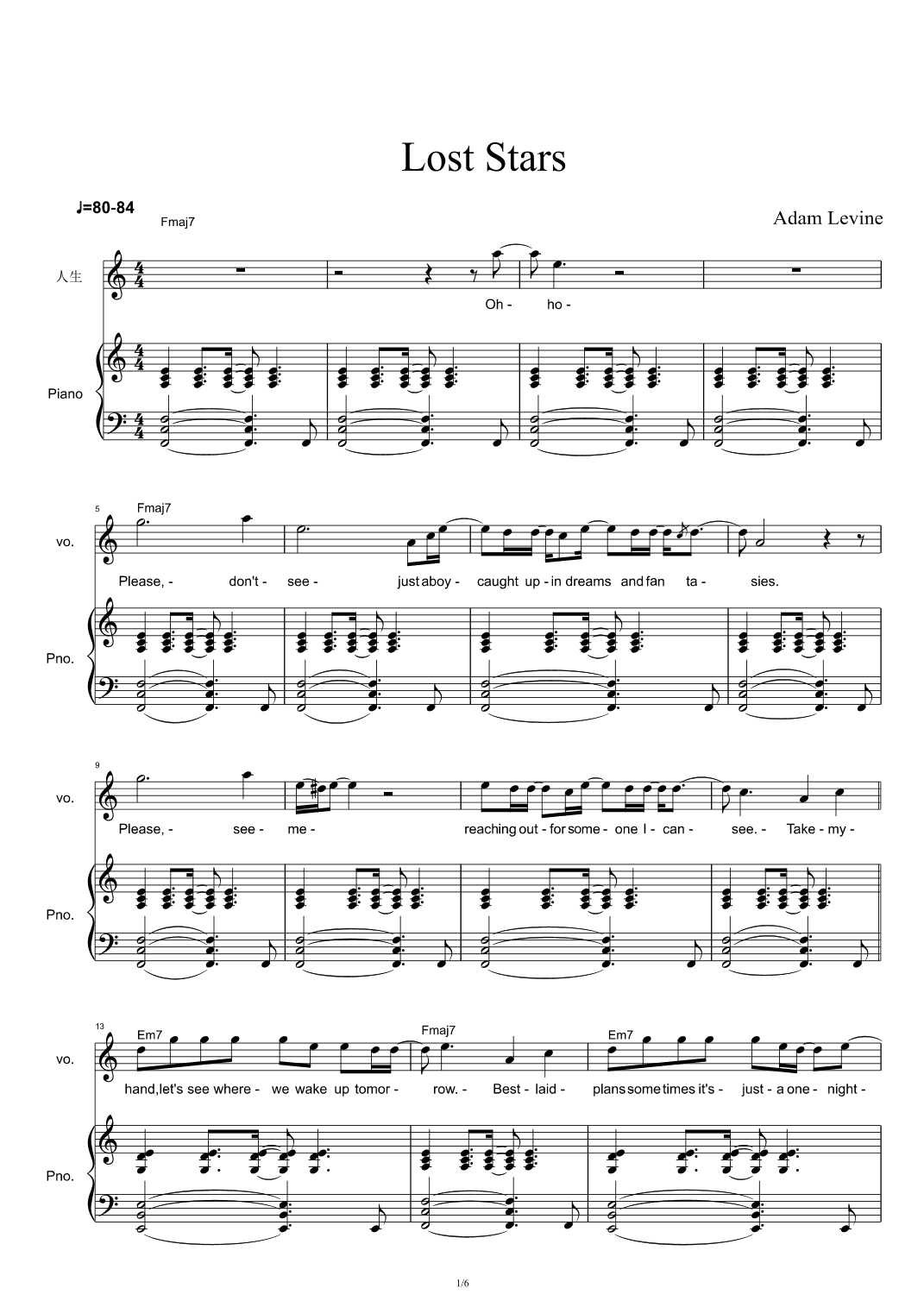 Lost Stars (into The Night Mix) (arr. Adam Levine)