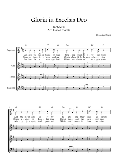 Gloria in excelsis Deo (G major - with chords - no piano - 4 staff) (arr. Duda Oriontte)